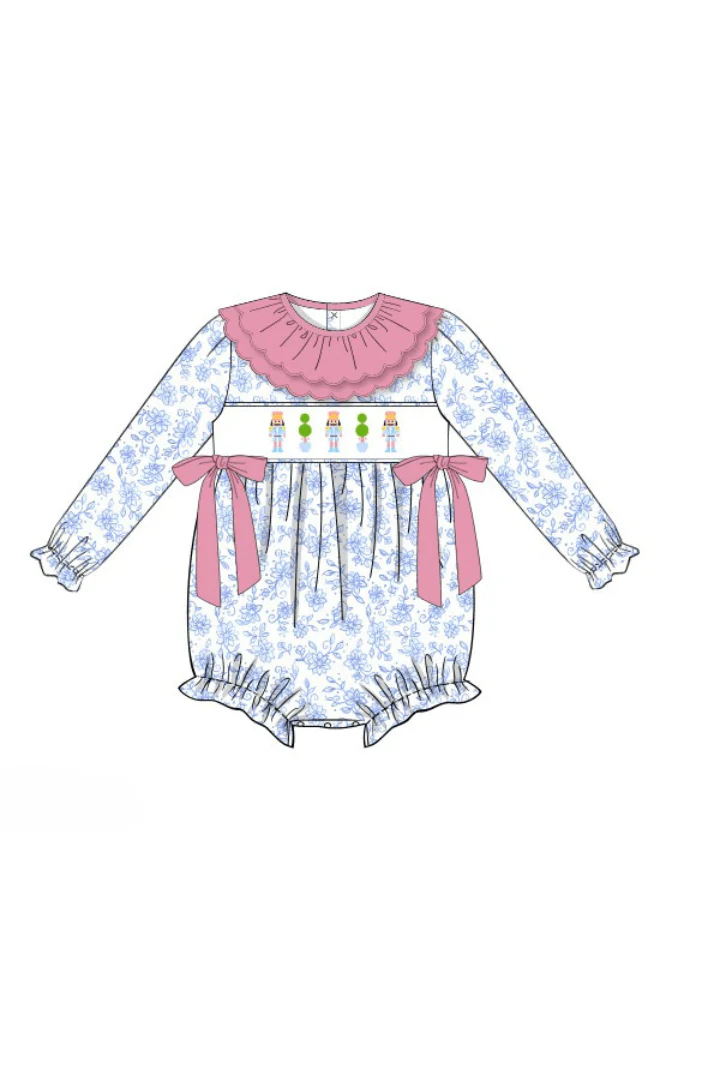 Smocked Nutcracker Blue Floral Bubble - Image 2
