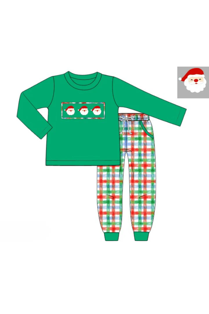 Smocked Santa Festive Plaid Jogger Set - Image 3