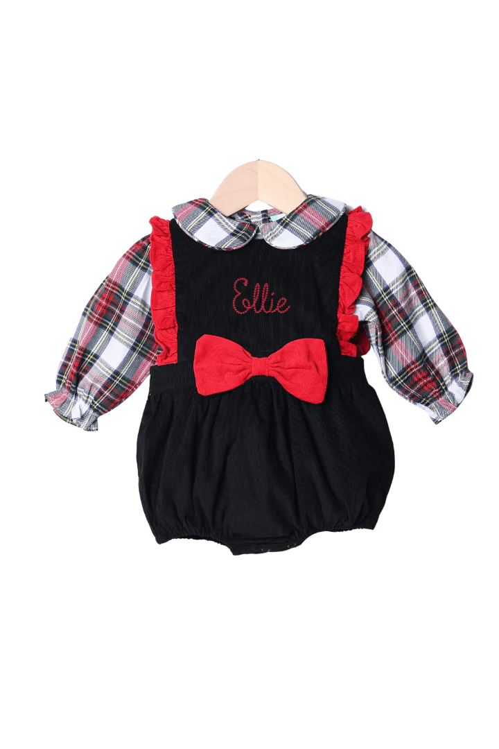 Christmas Plaid Red and Black Corduroy 2pc Bubble