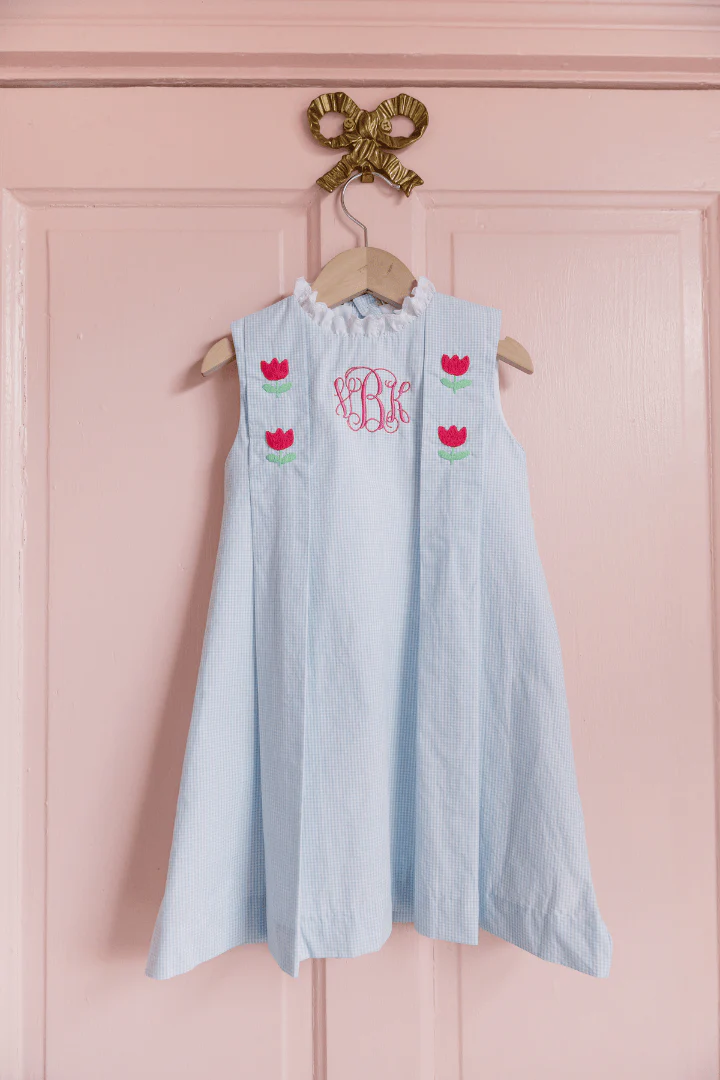 TSF x Shelby Back Blue Gingham Embroidered Tulip Dress