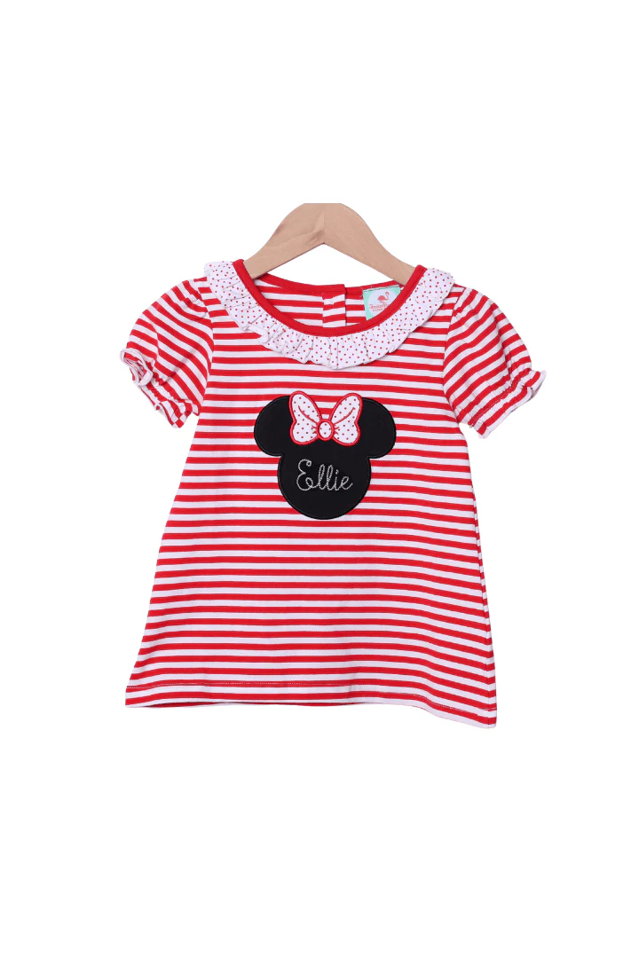 Applique Mouse Red Stripe Ruffle Dress
