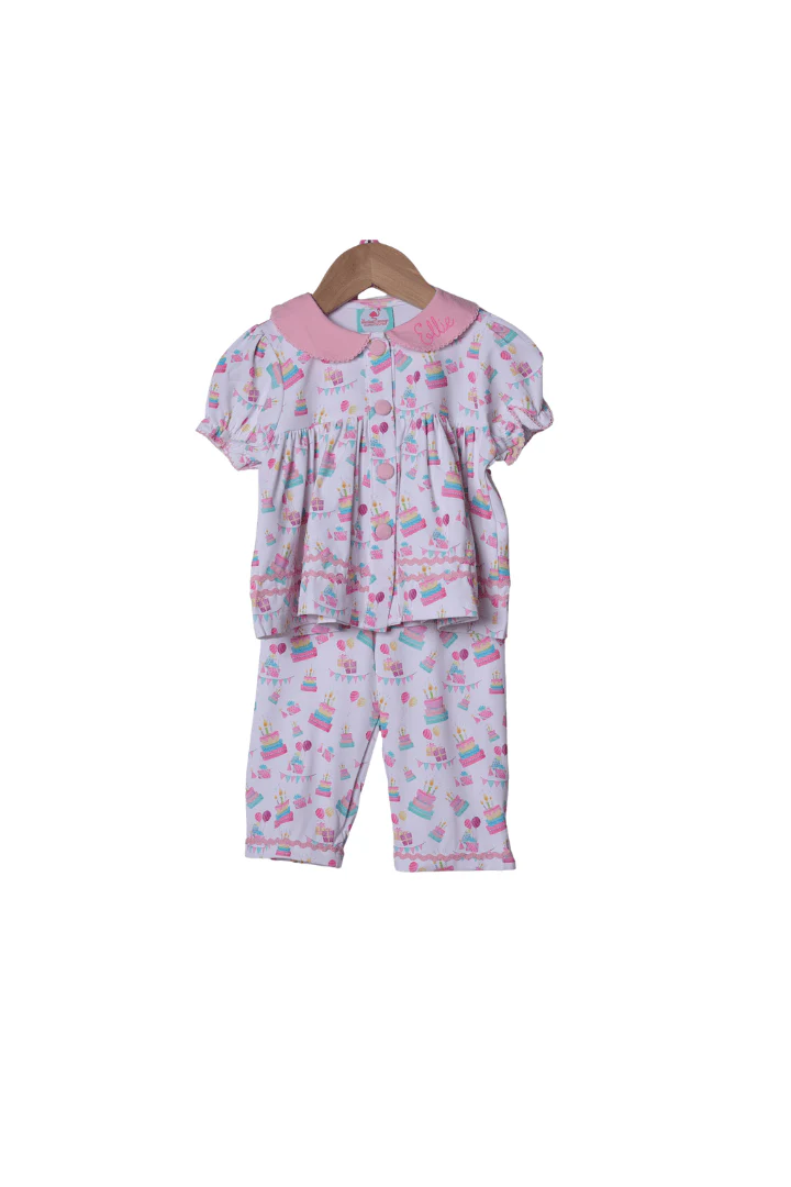 Birthday Party PINK Collar Lounge Set Short Sleeve