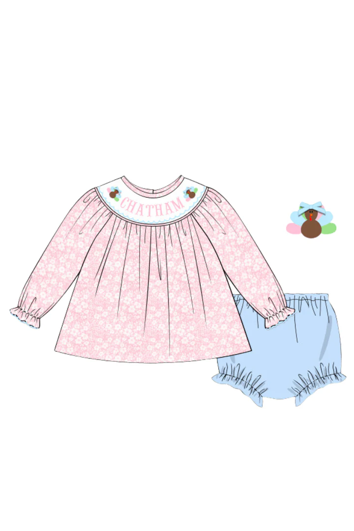Pre-Order Custom Name Pink Floral Turkey Bloomer Set
