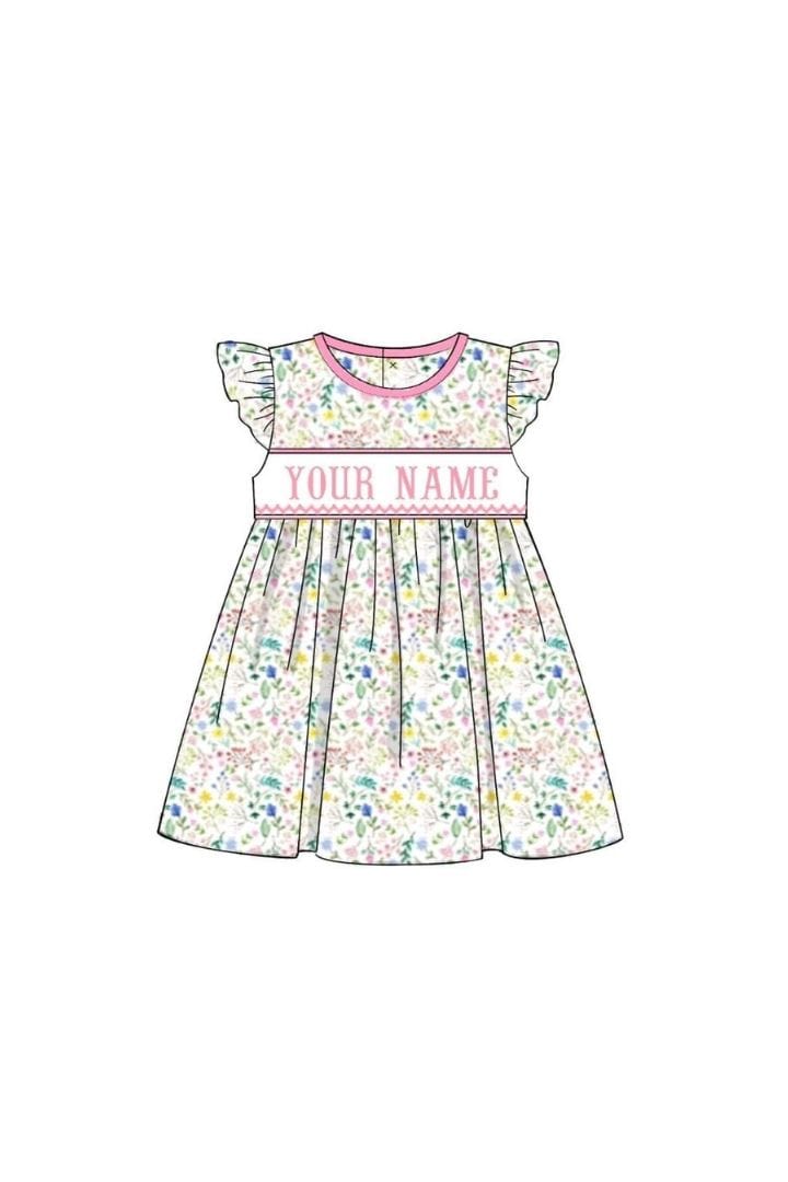 Pre-Order Hand Smocked Custom Name Floral Dress