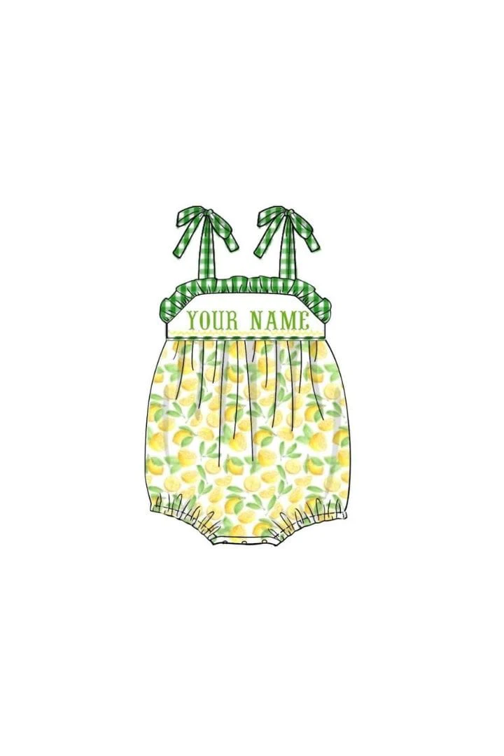 Pre-Order Hand Smocked Custom Name Lemon Gingham Bubble