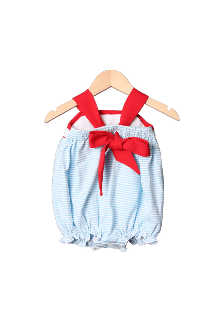 Smocked Mouse and Friends Red/Blue Stripe Bubble - Image 2