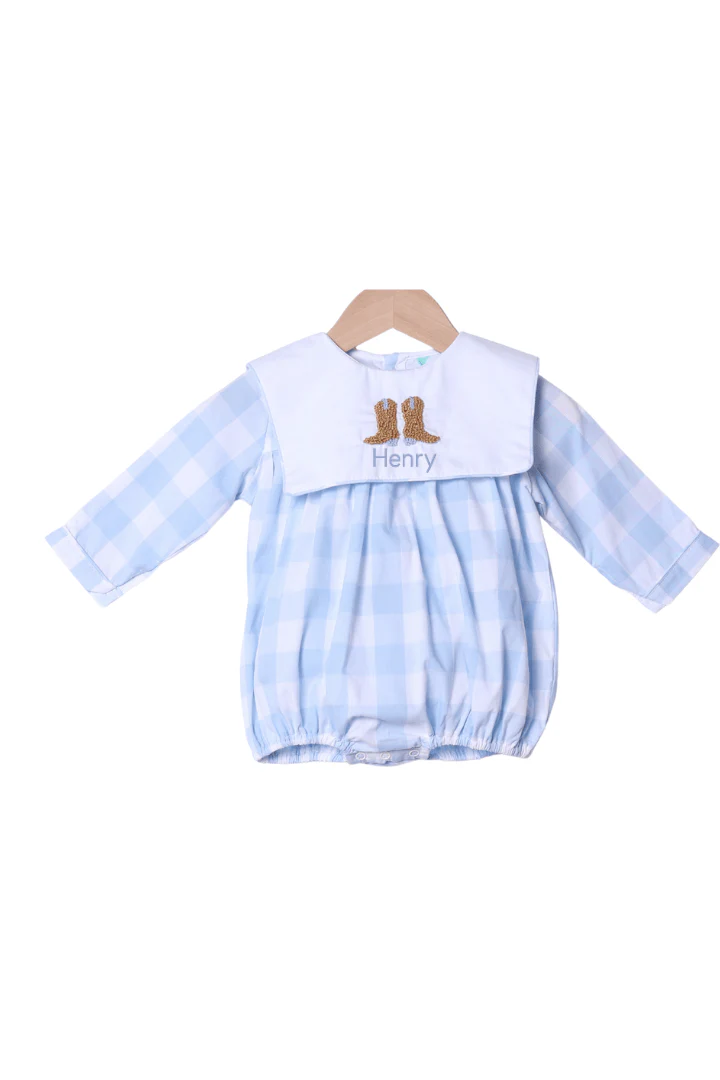 Embroidered Cowboy Boots Gingham Bubble