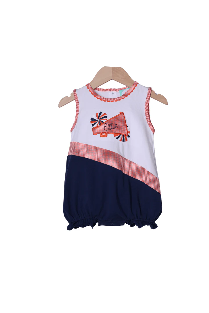 Embroidered Cheer Navy and Orange Bubble