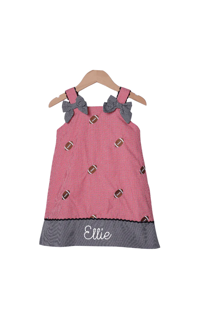 Embroidered Football Red Gingham Dress