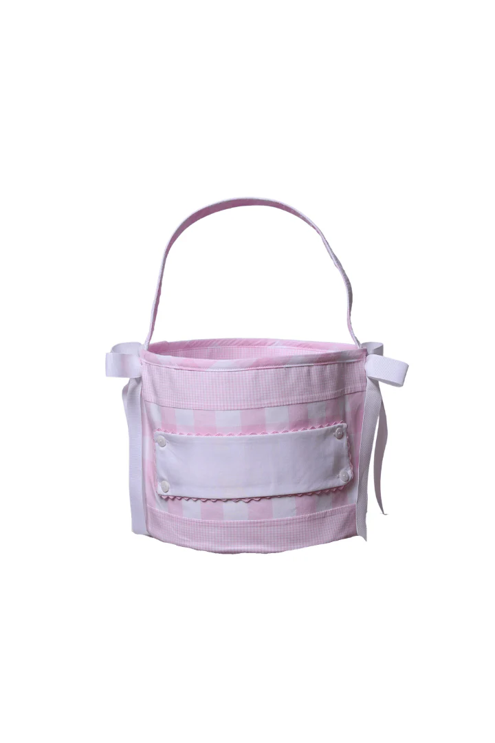 Embroidered Tab Interchangeable Big Sister Pink Gingham Treat Basket - Image 3