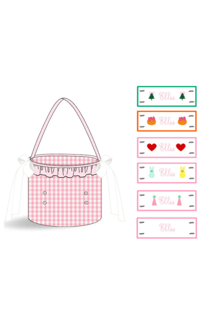Embroidered Tab Interchangeable Pink Gingham Treat Basket - Image 3