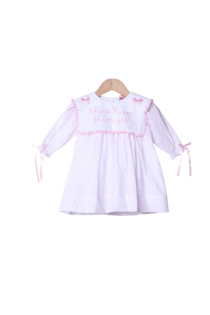 Embroidered Thank Heaven For Little Girls Long Sleeve Dress