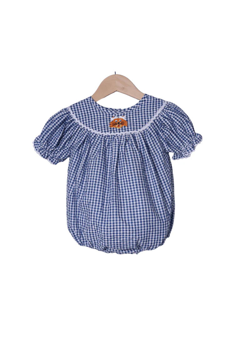 Embroidered Wildcat Blue Gingham Bubble
