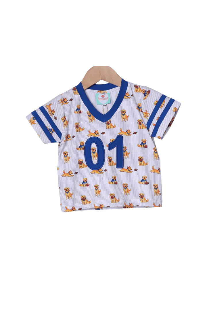 Football Pup Blue and White Jersey