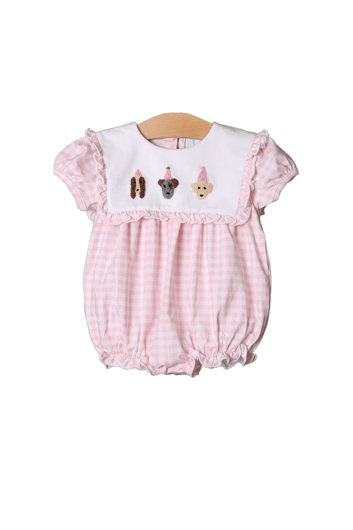 French Knot Birthday Party Pups Pink Gingham Short Sleeve Bubble
