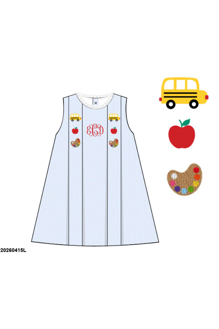 French Knot School Supplies Blue Gingham Dress - Image 2