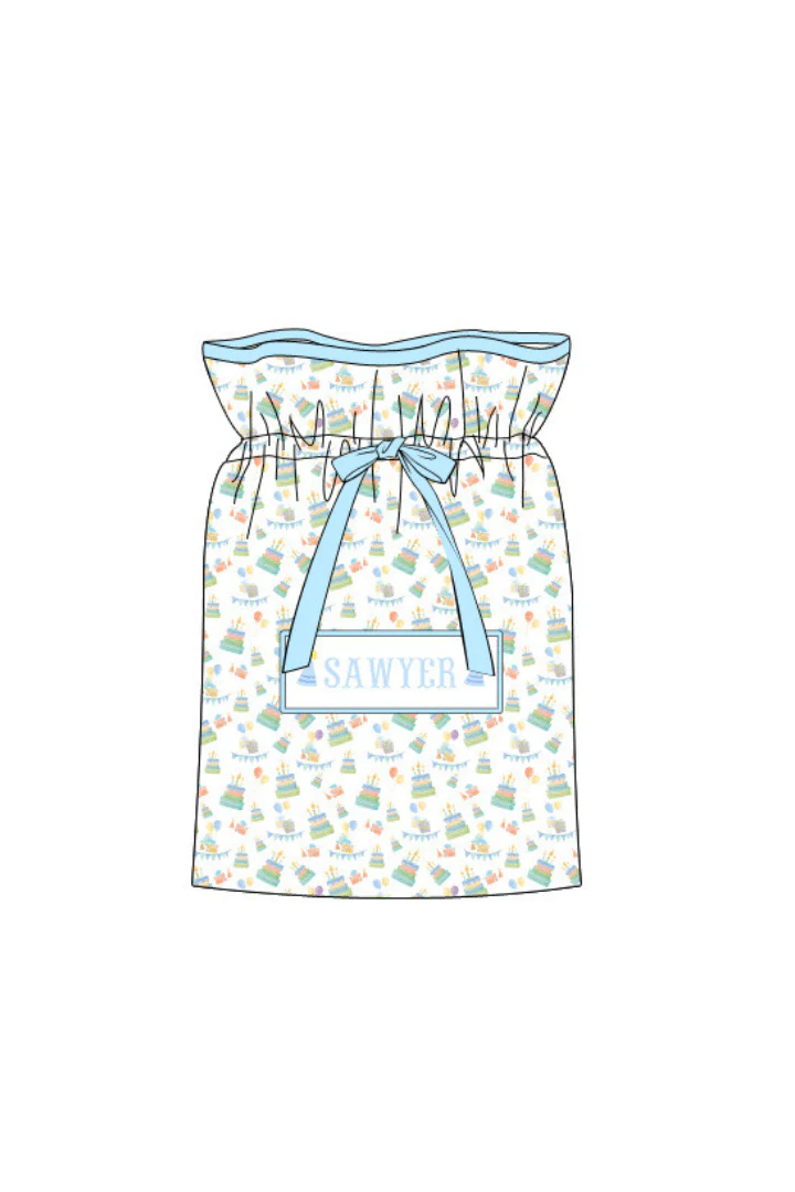 Pre-Order Hand Smocked Custom Name Birthday Blue Present Bag