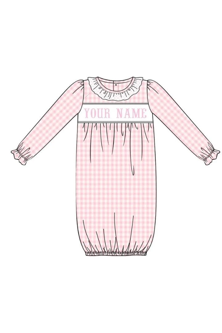 Pre-Order Hand Smocked Custom Name Pink Layette Gown