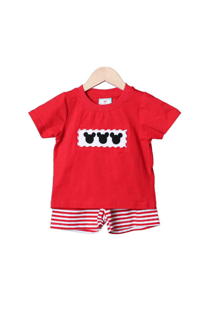 Hand Smocked Mouse Red Stripe Set