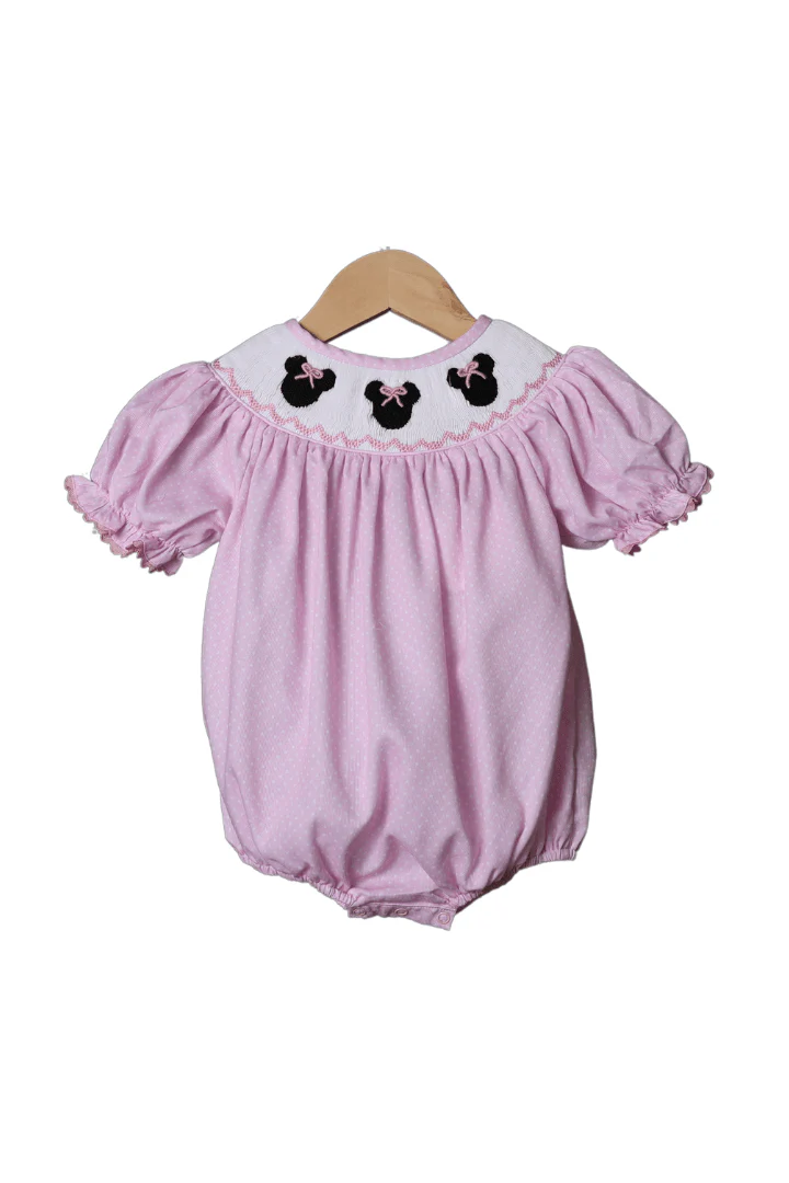 Smocked Pink Bitty Dot Mouse Short Sleeve Bubble