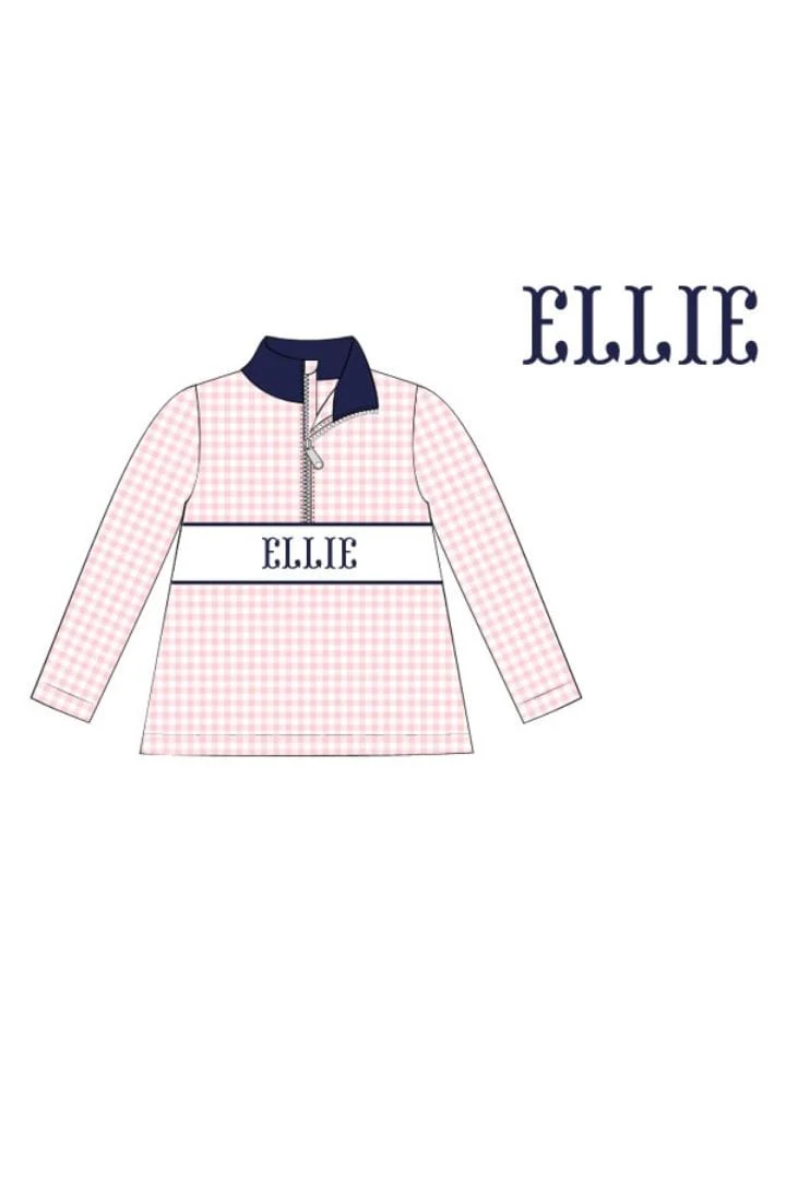 Pre-Order Hand Smocked Pink Gingham Custom Name Pullover