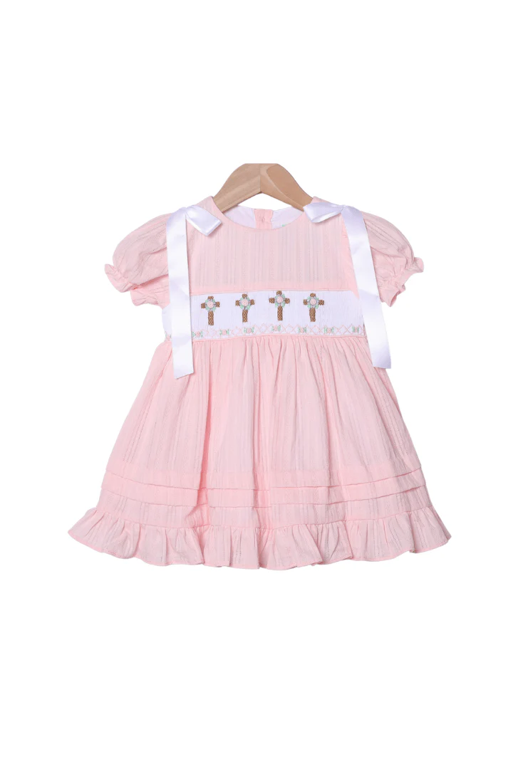 Smocked Pink Linen Cross Dress