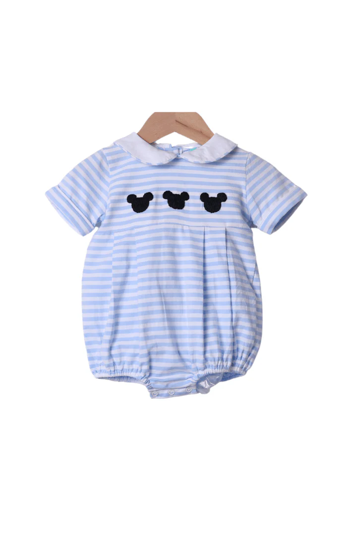 Hand Embroidered Mouse Blue Stripe Knit Bubble