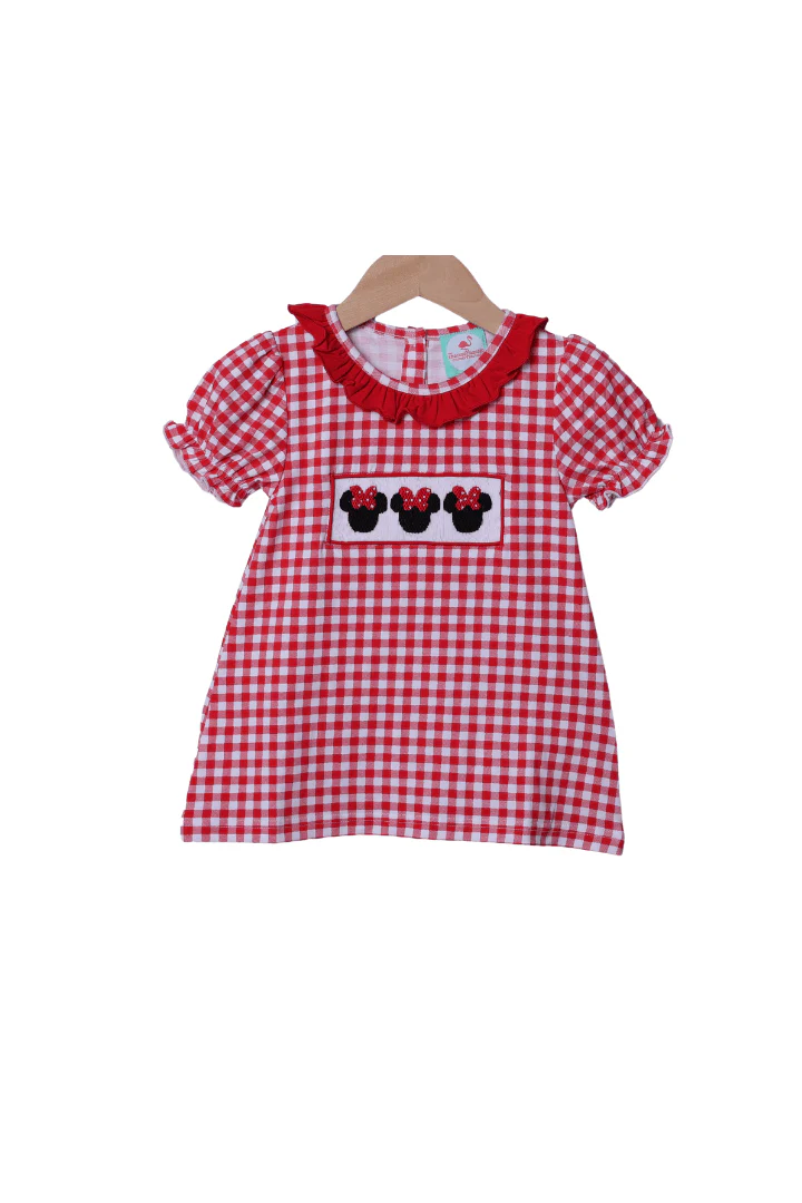 Smocked Mouse Red Gingham Dress