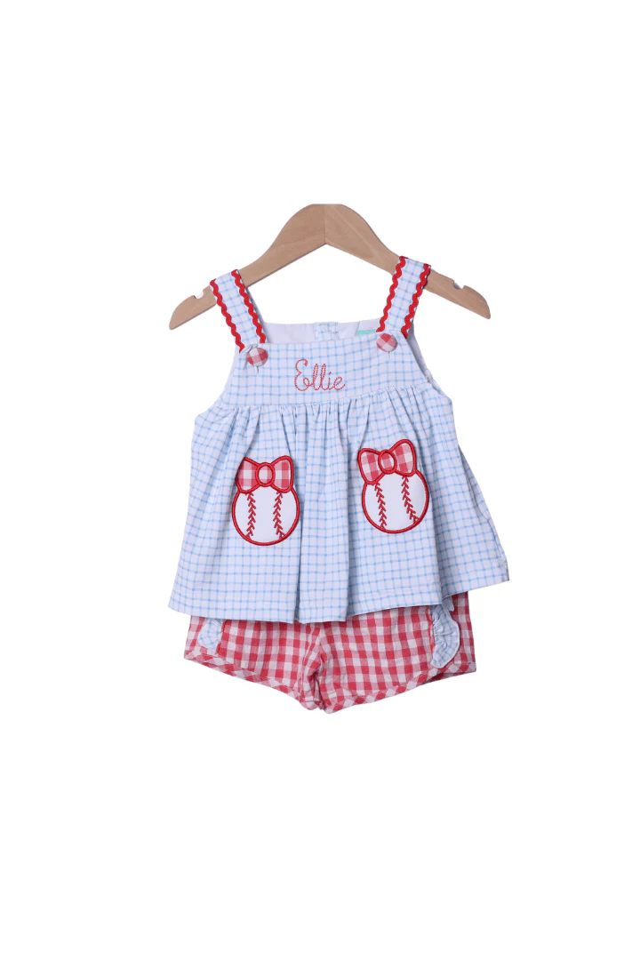 Baseball Bow Applique Knit Short Set