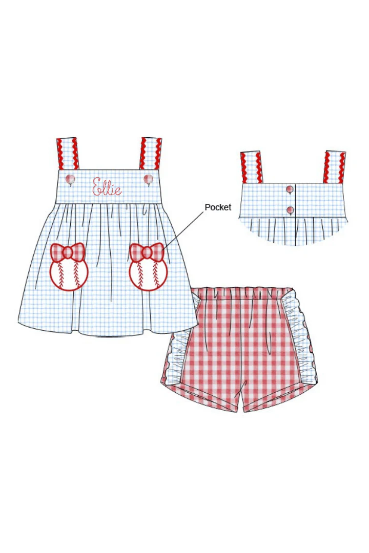 Baseball Bow Applique Knit Short Set - Image 3
