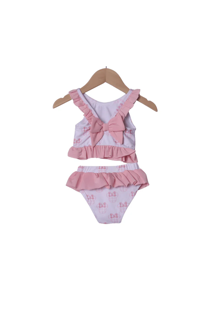 Watercolor Pink Gingham Mouse Ruffle 2Pc Swimsuit - Image 2