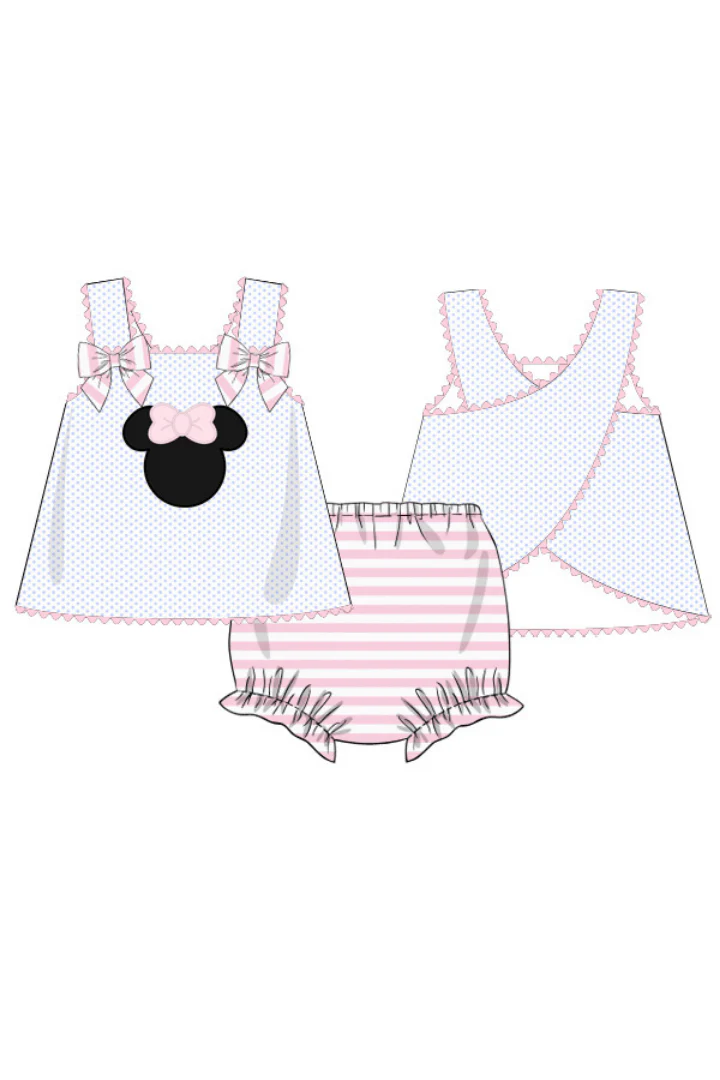 Pink Mouse Applique Bow Bloomer Set - Image 3