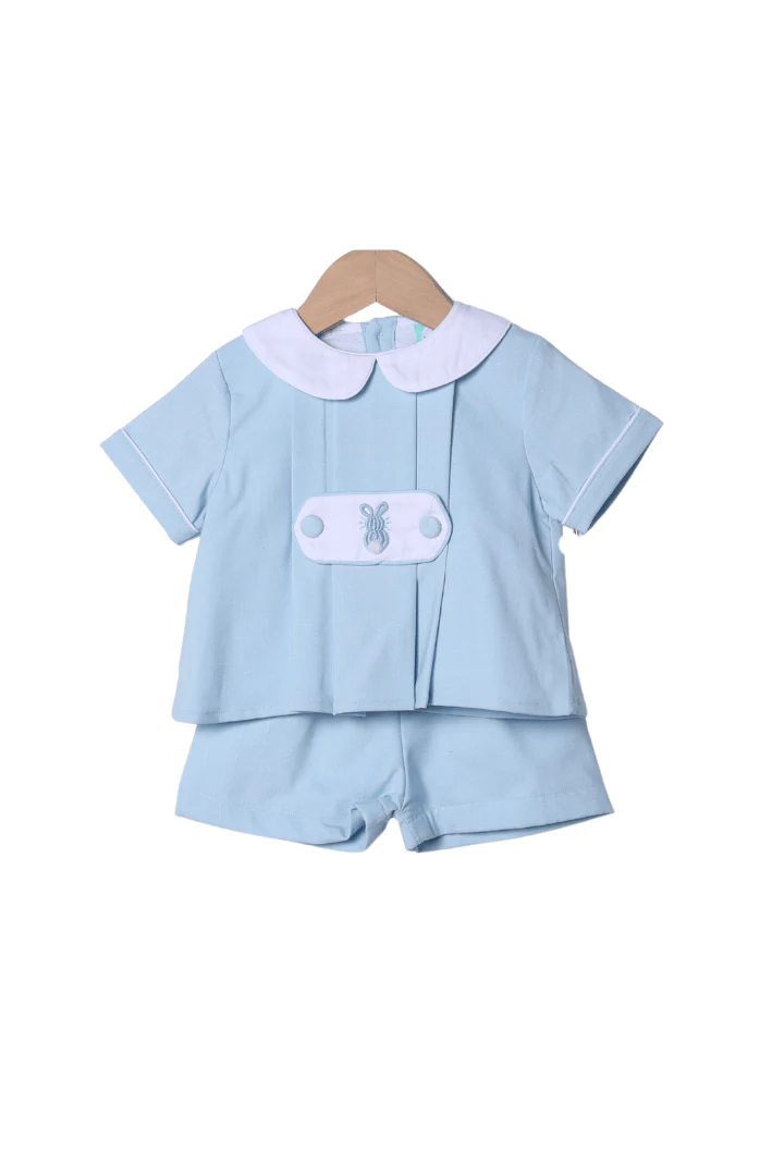 2 Tab Bullion Bunny Blue Linen Short Set