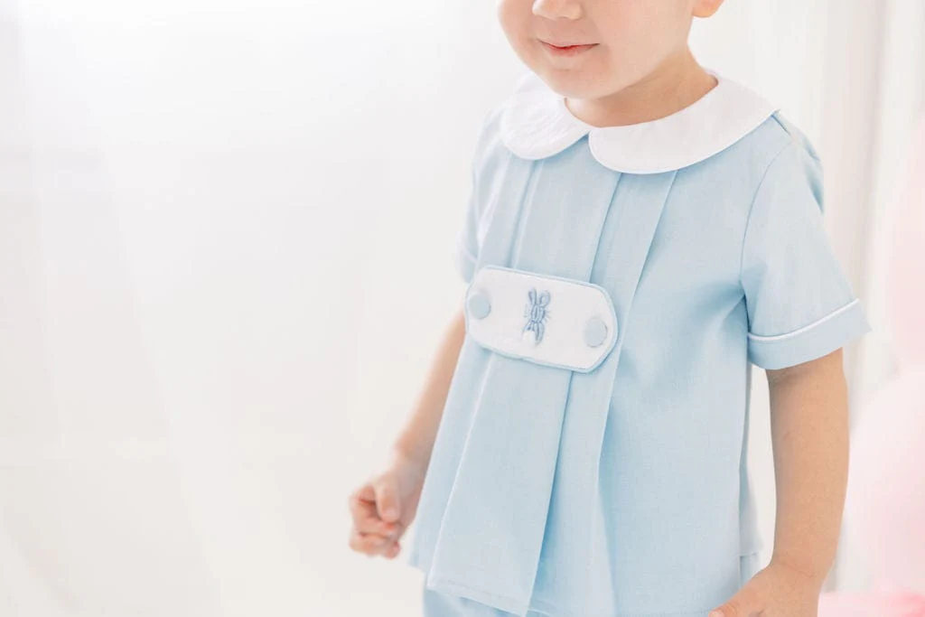 2 Tab Bullion Bunny Blue Linen Short Set - Image 4