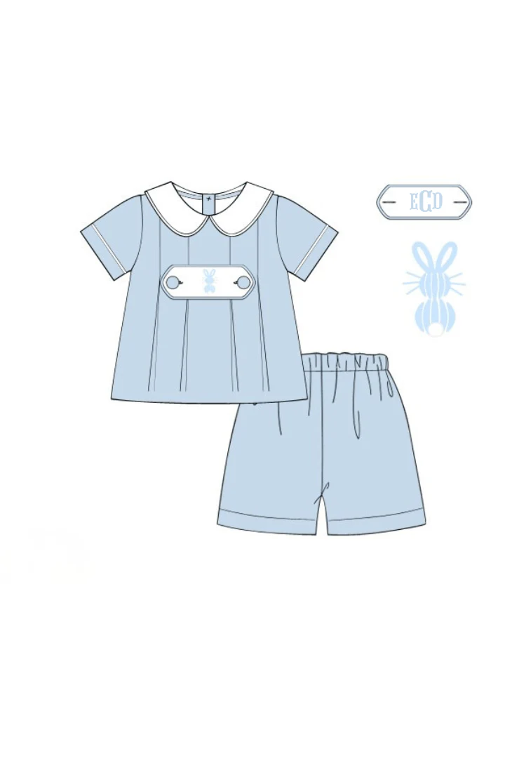 2 Tab Bullion Bunny Blue Linen Short Set - Image 5