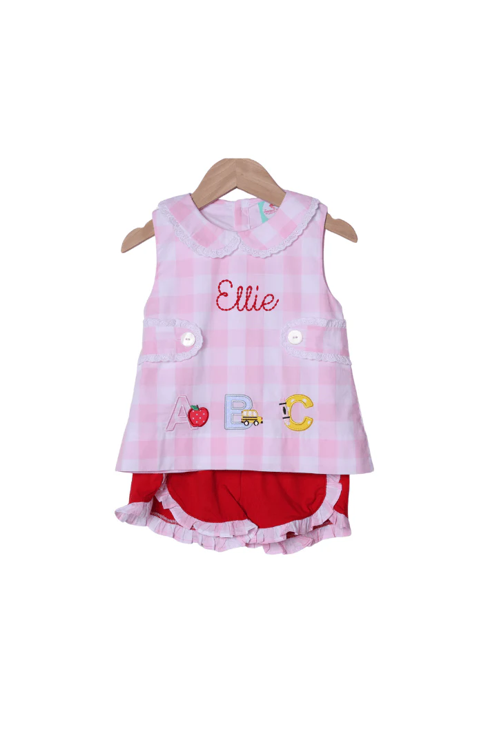 Applique ABC Pink Buffalo Check Short Set