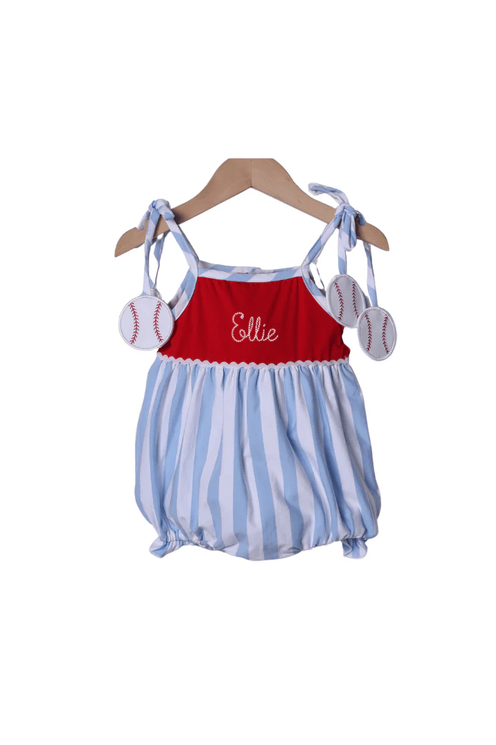 Applique Baseball Blue Stripe Bubble