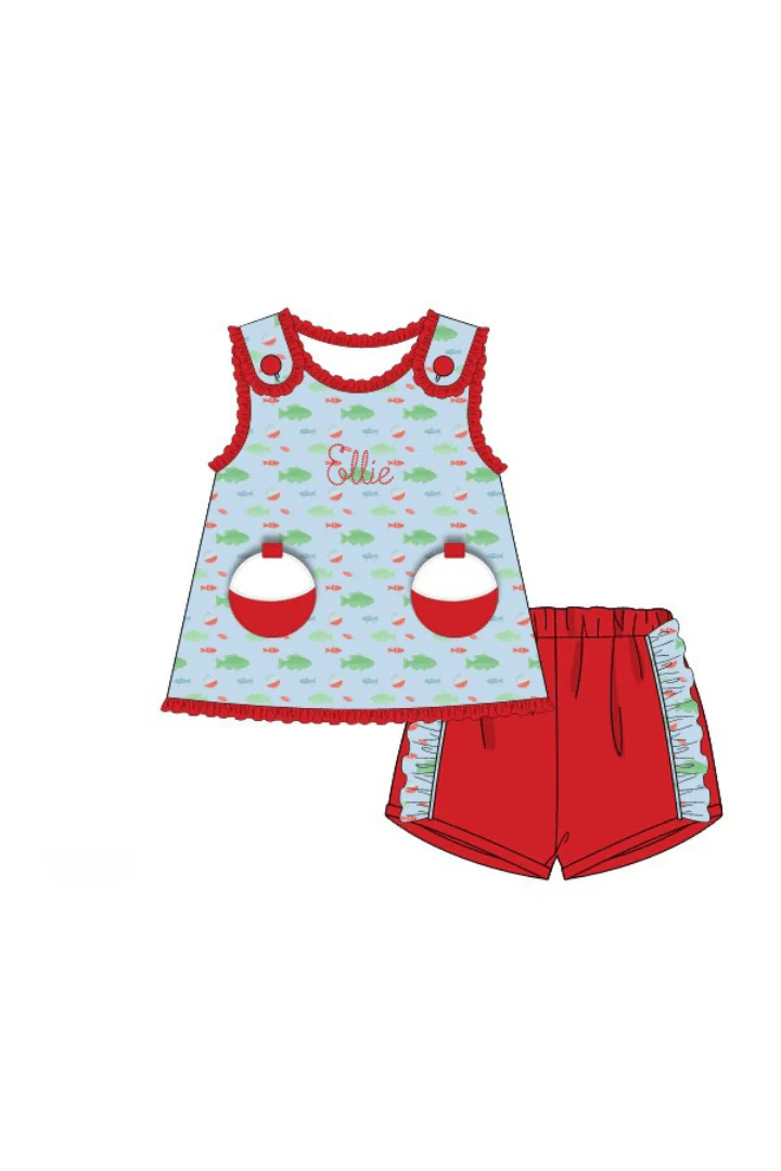 Applique Fishing Bobber Red Short Set - Image 2
