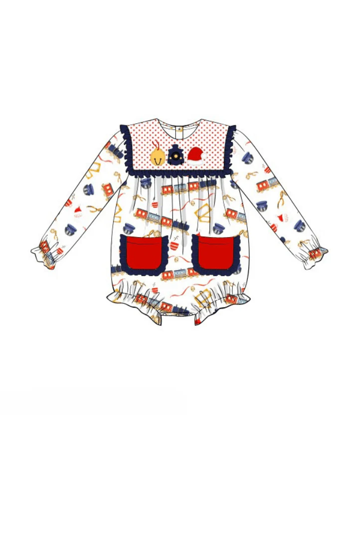 Applique Christmas Train Ruffle Bubble - Image 2