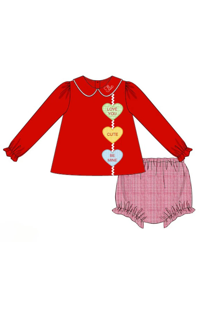 Applique Conversation Heart Red Knit Bloomer Set - Image 2