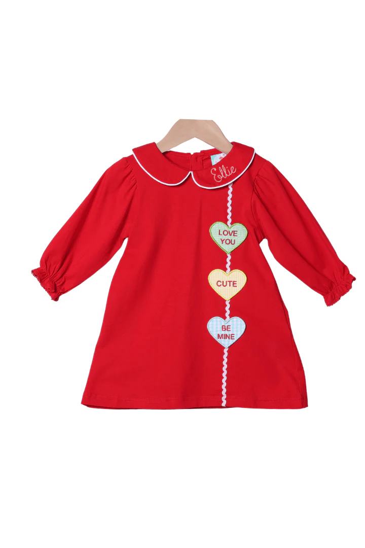 Applique Conversation Heart Red Knit Dress