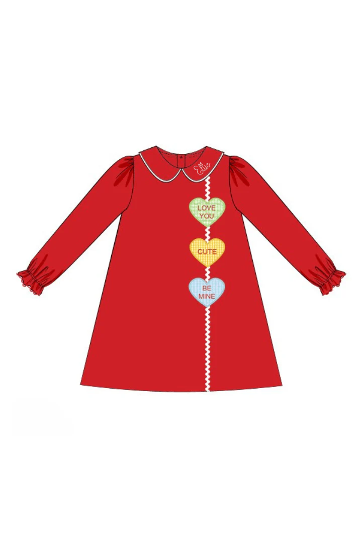 Applique Conversation Heart Red Knit Dress - Image 2