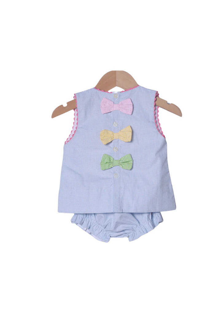 Applique Crayon Blue Gingham Bloomer Set - Image 2