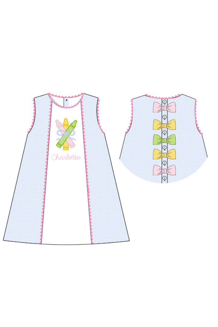 Applique Crayon Blue Gingham Dress - Image 3