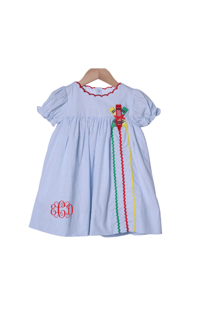 Applique Crayon Blue Gingham Dress