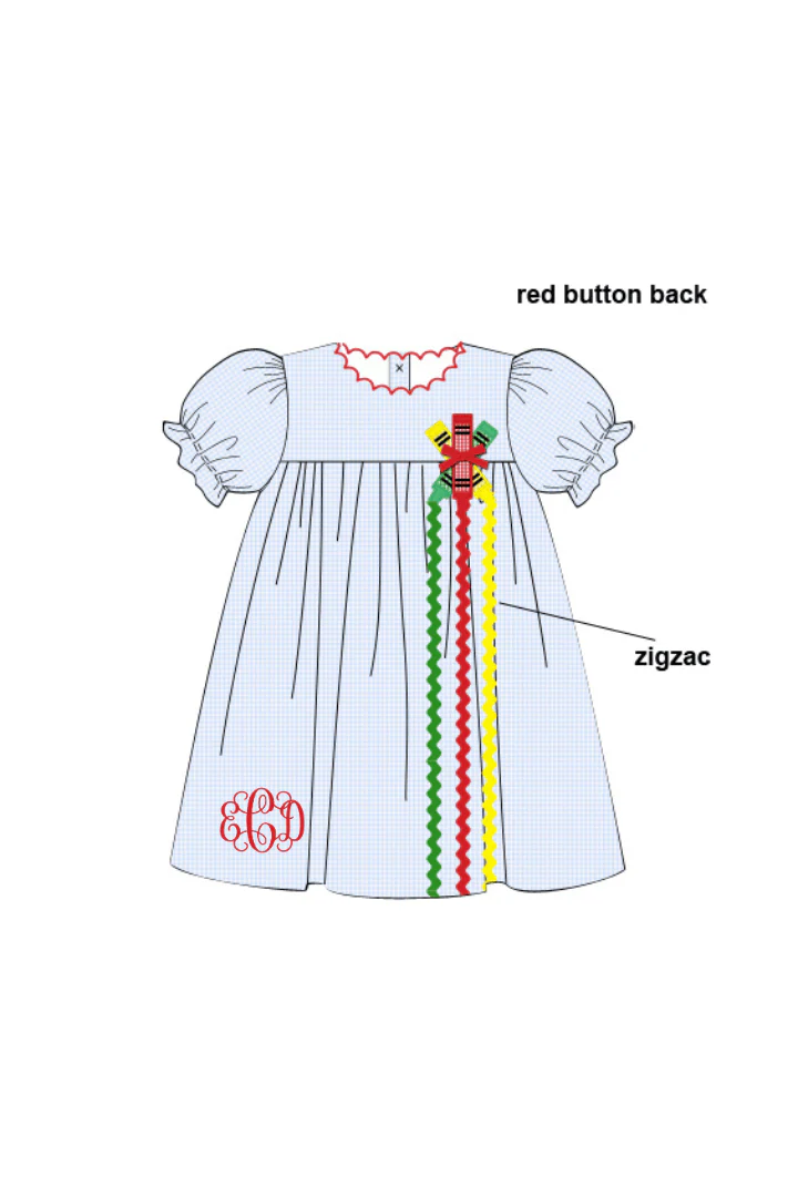 Applique Crayon Blue Gingham Dress - Image 2