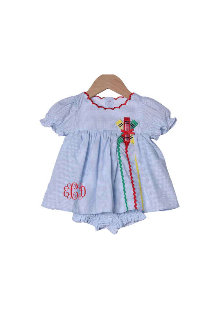 Applique Crayon Blue Gingham Skirted Bubble