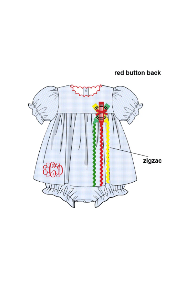Applique Crayon Blue Gingham Skirted Bubble - Image 2
