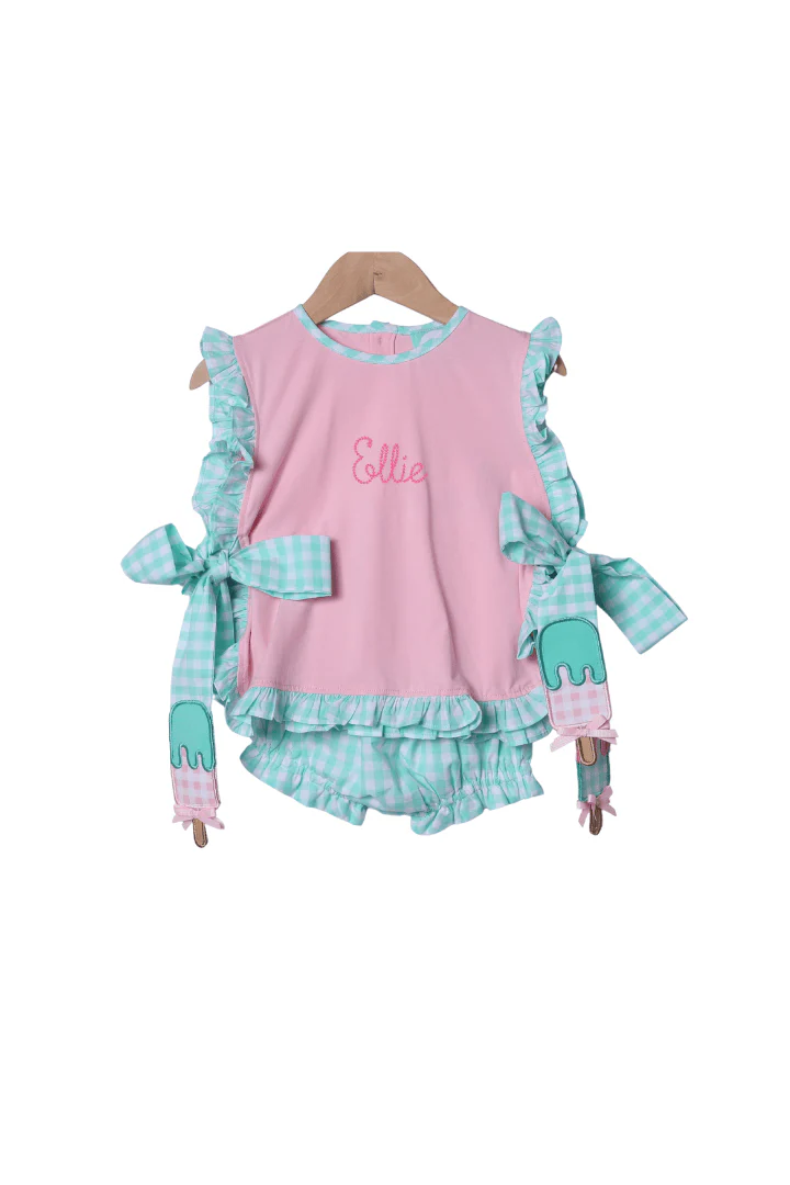 Applique Gingham Popsicle Bloomer Set