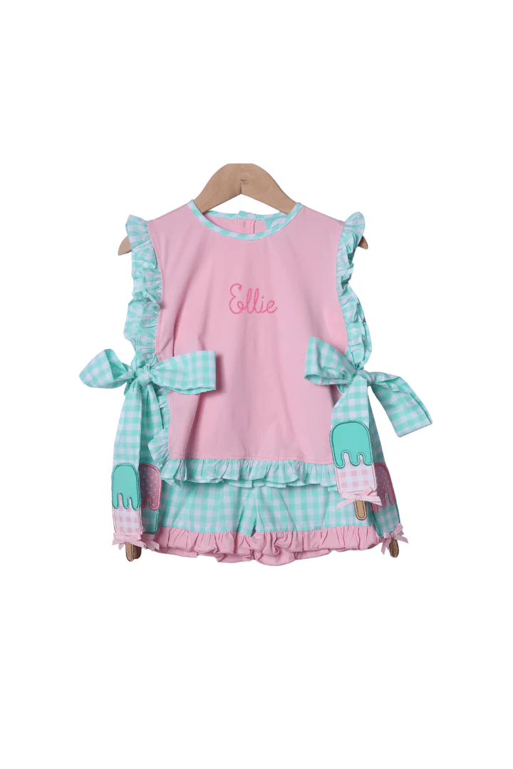 Applique Gingham Popsicle Short Set